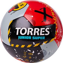Мяч футб. TORRES Junior-5 Super, F323305, р.5, ПУ,4сл,12 п,гибрид.сш,крас-чёрн-сер