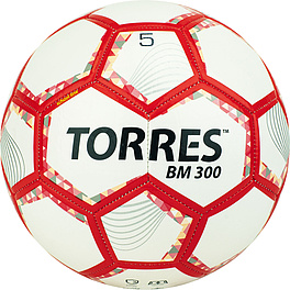СЦ*Мяч футб. TORRES BM 300, F320745, р.5, 28 пан.,гл.TPU,2подкл. слой, маш. сш., бело-серебр-крас.